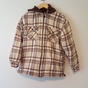 Dickies Quilted Jacket Mens Medium M Brown Zip Hooded Plaid Pockets